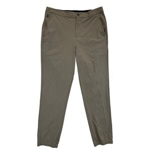 Vuori Performance Pants Mens L Khaki Zip Front Zipper Pockets Elastic Cuff